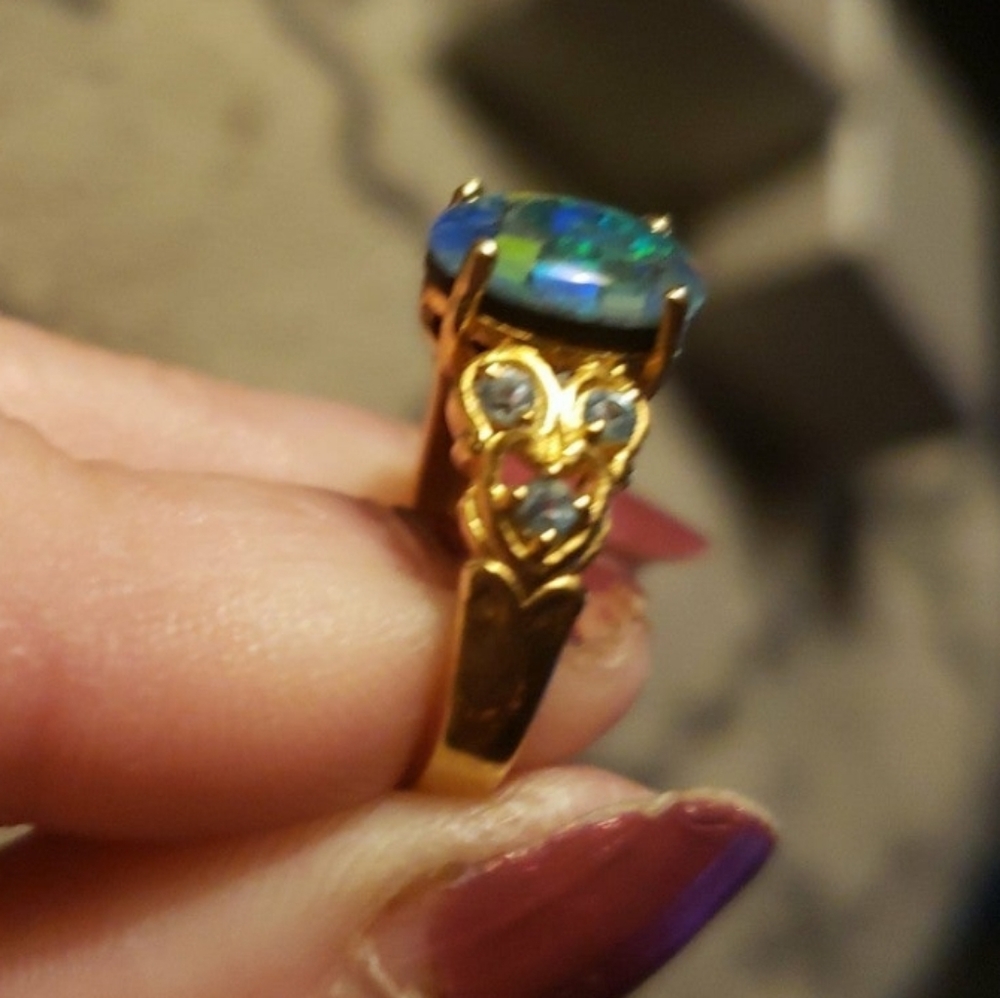 SOLDMosaic Electric blue Opal and Topaz Ring in sterling silver - Picture 7 of 7